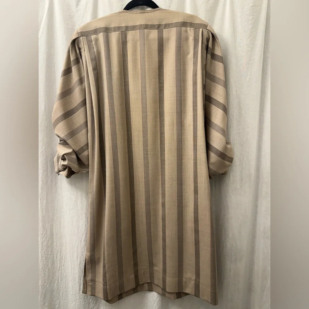 VINTAGE KRIZIA 90's Bergdorf Goodman Striped Neutral Midi Tunic Dress RARE M? - Picture 4 of 13